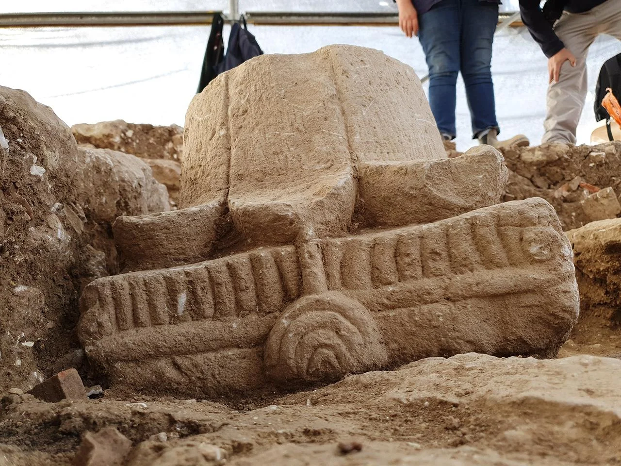 Capital as found in the field. Credit: Yoli Schwartz, Israel Antiquities Authority